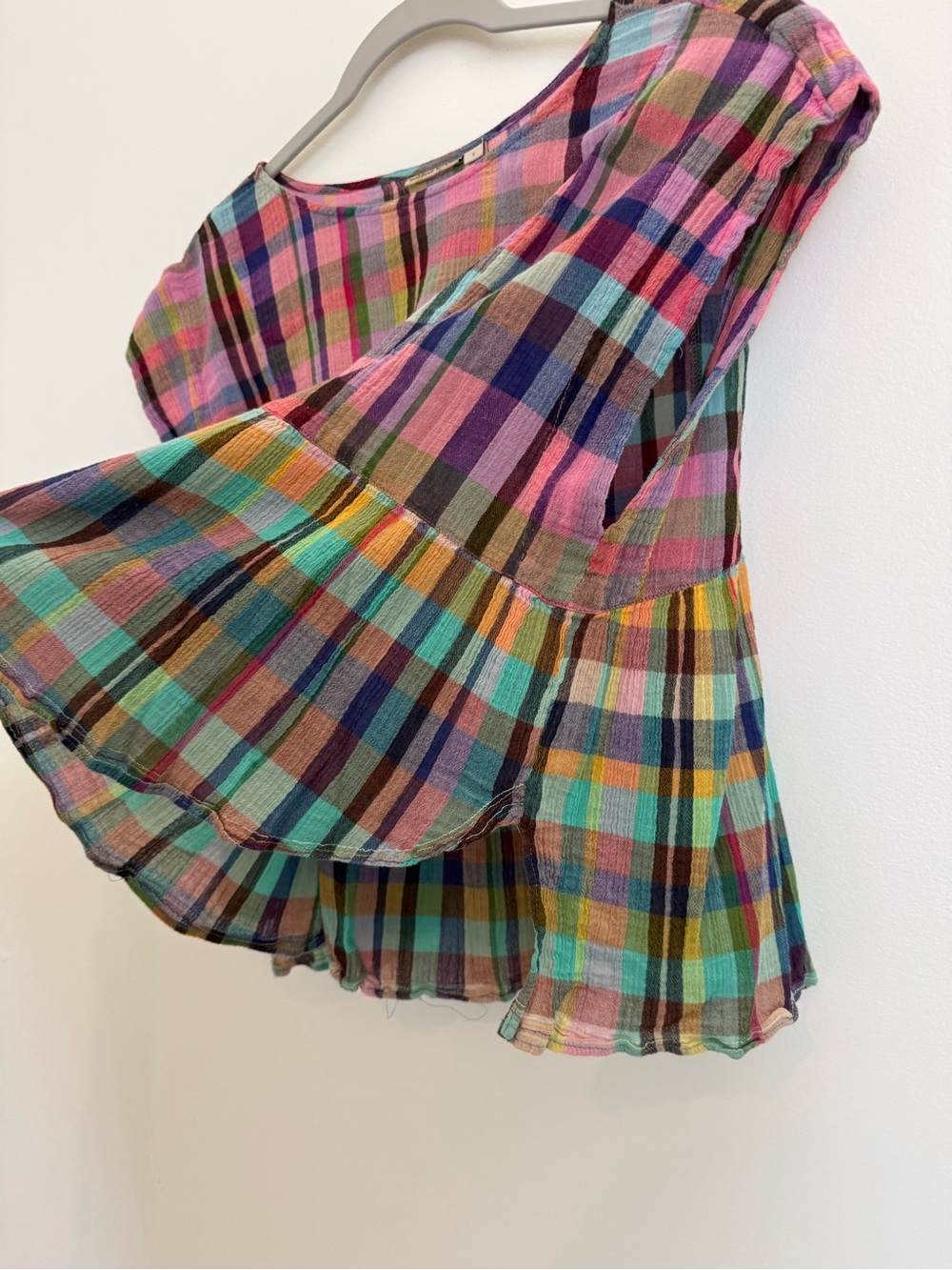 HOLDING HORSES Multicolor Plaid Peplum Top - Pink, Blue, Green - Picture 3 of 5